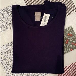 Chicos midnight blue pullover sweater with bottom sleeve detail, new with tags